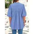 thumbnail image 3 of PRETTYGARDEN Women's Summer Short Lantern Sleeve Tops Loose Fit Button Down Shirt Casual Pleated V Neck Blouses, 3 of 9