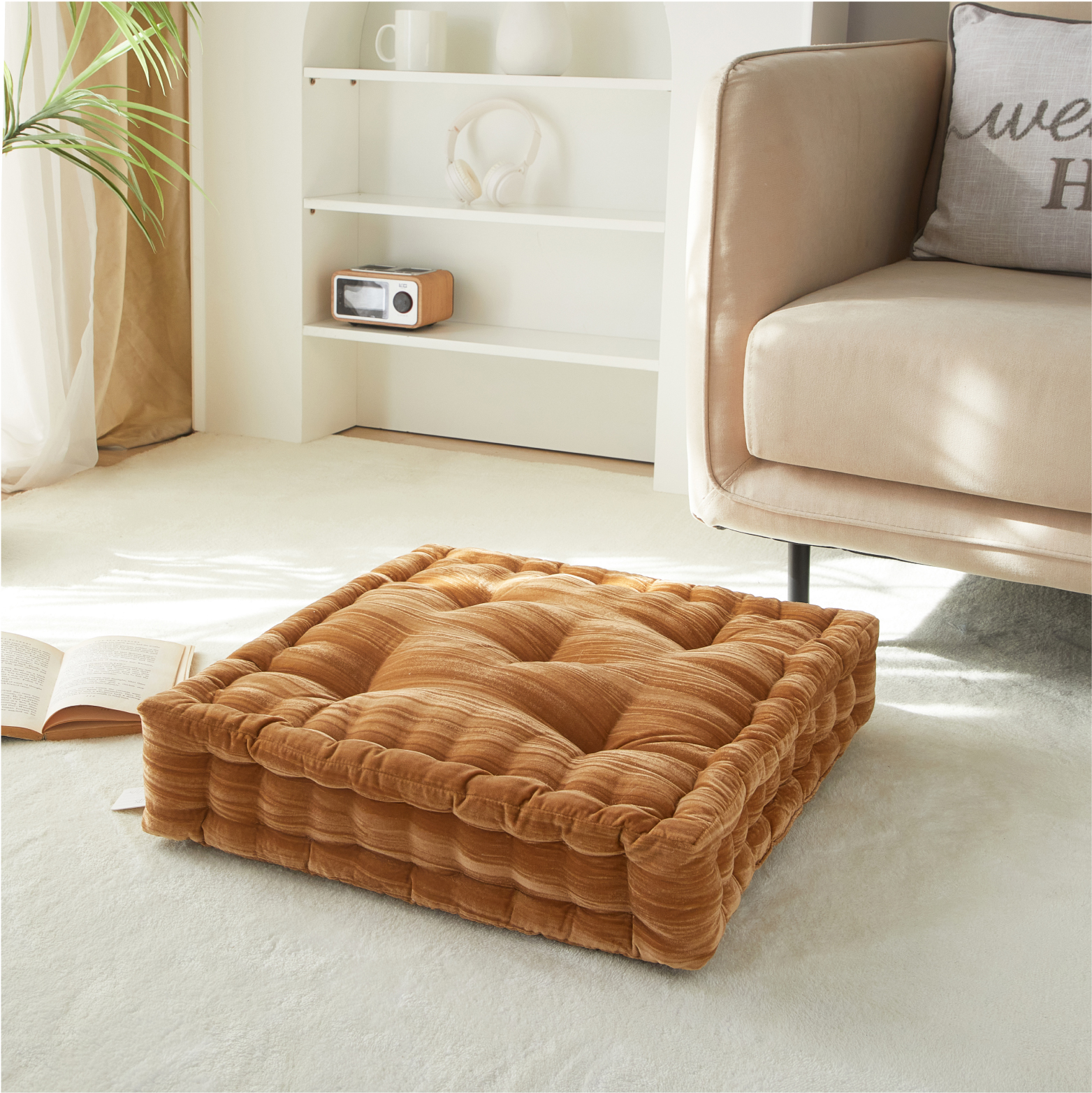 Home Decor Collection 20x20 Yellow Velvet Floor Pillow