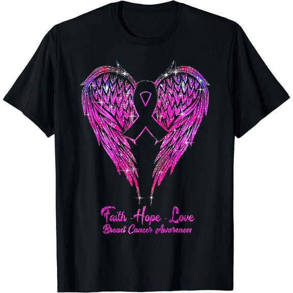 Faith Hope Love Wings T-Shirt Breast Cancer Awareness Pink T-Shirt