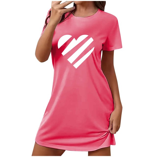 Robe de Pyjama pour Femmes, Chemises de Nuit à Manches Courtes, Chemises de Nuit Douces, Robe de Nuit Classique, Vêtements de Nuit à Manches Courtes, Robe de Nuit Imprimée, Tee-Shirt de Nuit P