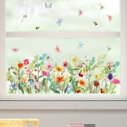 Meitianfacai Floral and Butterfly Window Cling Decals with Double-Sided Visibility, Removable Window Stickers That Add Cheerful Decor to Home Windows and Glass Surfaces (Pink)