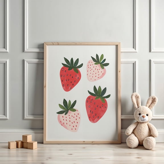 Cute Strawberry Girly Nursery Fruit Art Toddler Room Decor, Unframed Paper Poster 8x10in