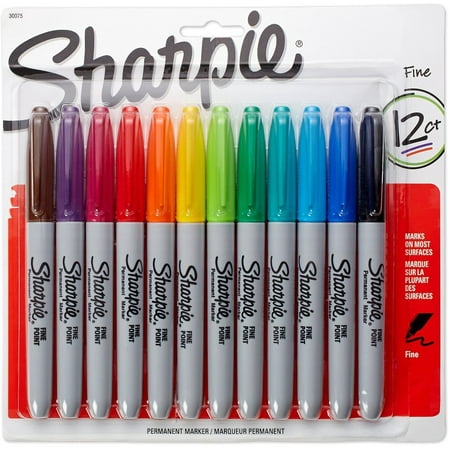 Sharpie Permanent Markers, Fine, Assorted 12 ea (Pack of 4)