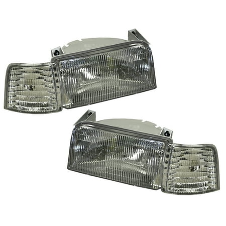 Headlight Lamp Set - 1992-1996 Ford F150/92-97 F-250/SuperDuty 1992-1996 Bronco 4-Piece Headlights Set Driver Left Passenger Right Headlamps Pair Assembly FO2502118 and FO2503114