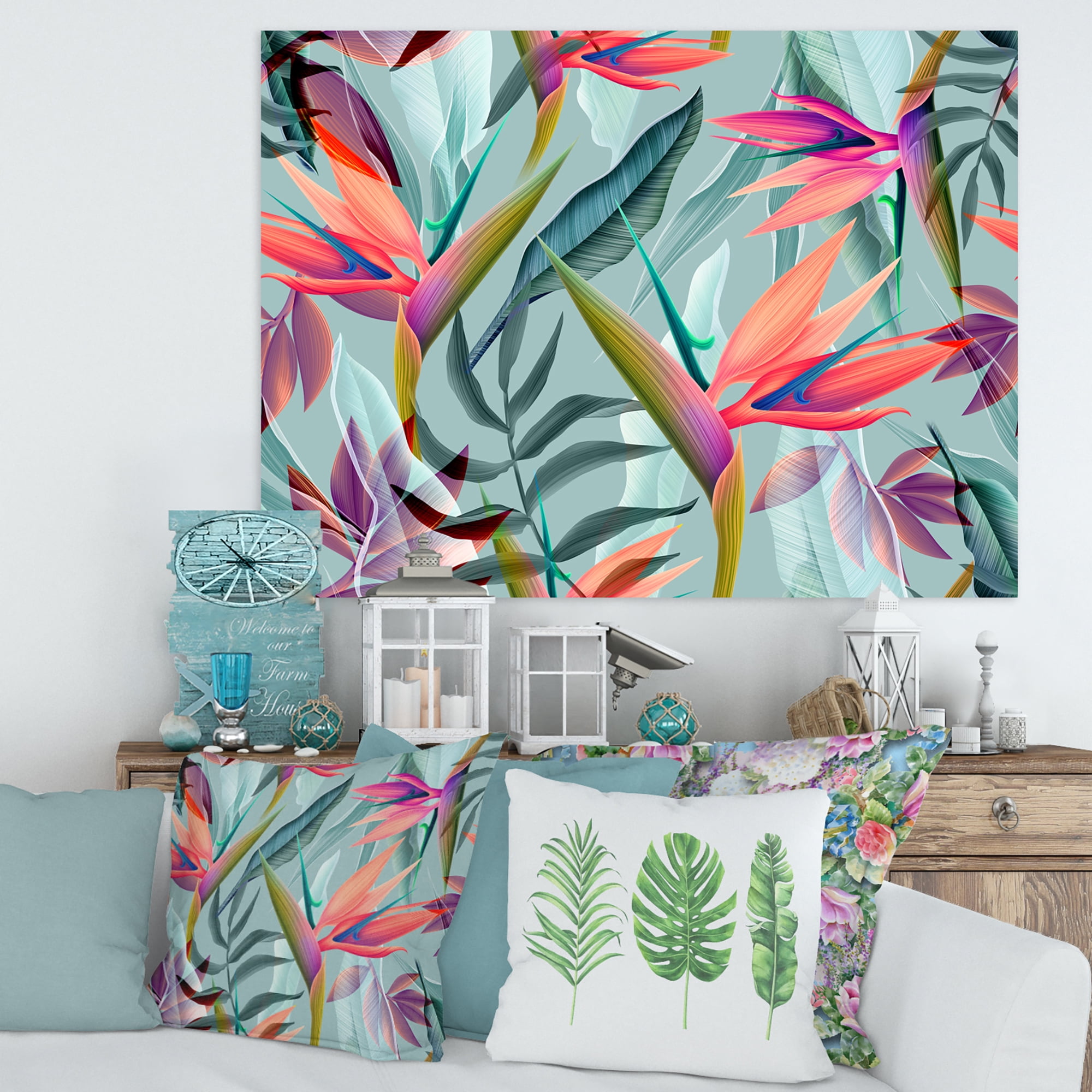 Designart ' VIntage Tropical Flowers V ' Traditional Canvas Wall Art Print