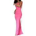 thumbnail image 3 of Women's Summer Bodycon Long Dress, Solid Color Slant Shoulder Drawstring Backless Ruched Detail Dress, 3 of 9
