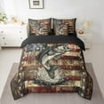 thumbnail image 2 of Feelyou Wildlife Bass Fish Bedding Comforter Set 7 Pieces for Teens, US Flag Print Wooden Plank Full Bedding Set, Rustic Farmhouse Reversible Fitted Sheet Flat Sheet, Lightweight Room Decor, 2 of 8