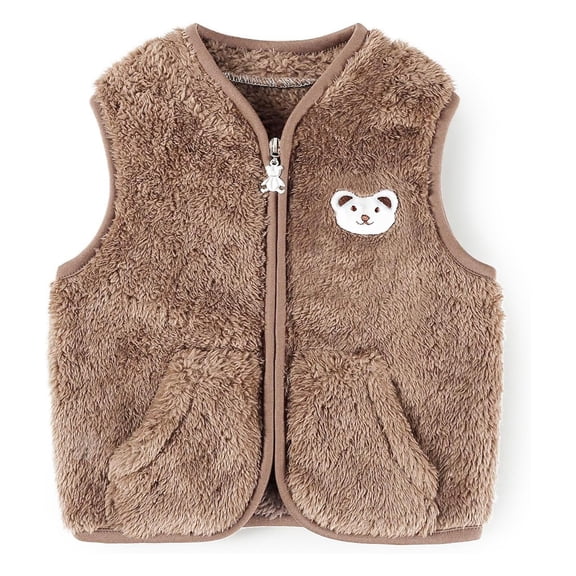 Toddler Vest Kids Full-Zip Brown Vest Boys Warm Girls Fall Vest Vest Girls 12-18 Months