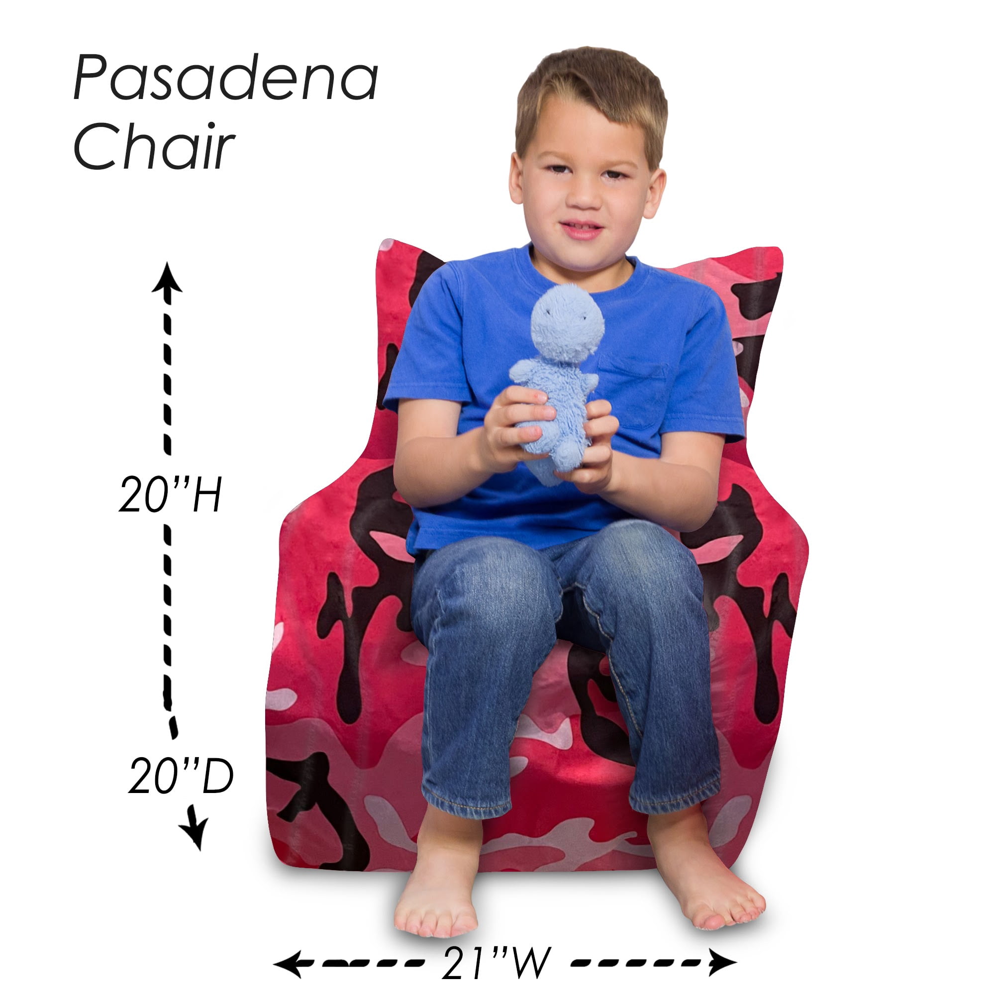 Posh Creations Structured Bean Bag Chair,Kids,Pasadena Seat,1.8ft, Nylon-Camo Pink, Black