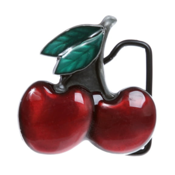 Enameled Twin Red Cherry Fruit Shape Belt Buckle