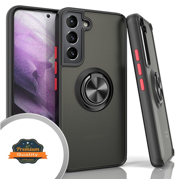 Case for Samsung Galaxy A16 5G Finger Ring Stand Holder Kickstand Hybrid Frosted Matte TPU Hard Frame Shock-Absorption Cover Fit Galaxy A16 - Black