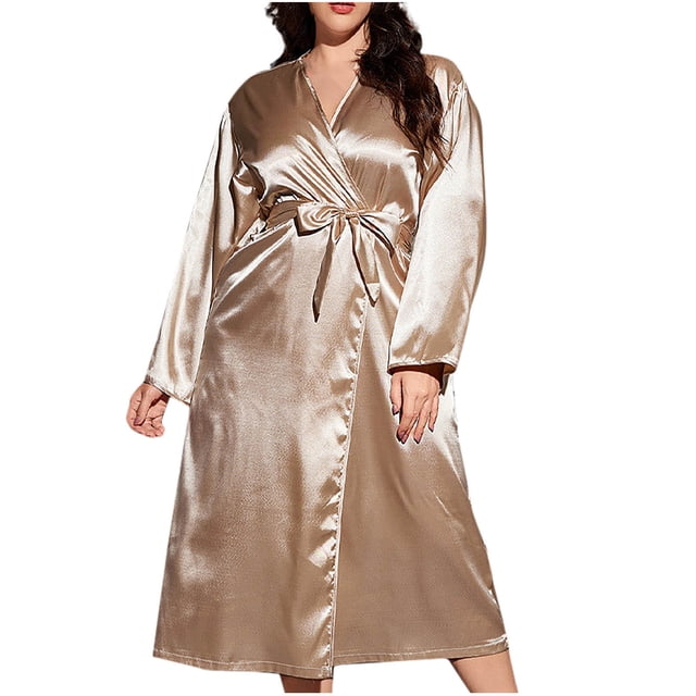 Kaemgyyd Women's Plus Size Robe Soft Satin Bathrobe Short Lightweight Kimono Bathrobe with Pockets Maternity Silk Robe with Belt