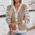 thumbnail image 6 of Ftwytp Sweaters for Women Clearance Fall Fashionable Striped Printing Contrasting Color Buttons Outwear Coats Knit Loose Fit Cardigan with Pockets, 6 of 8