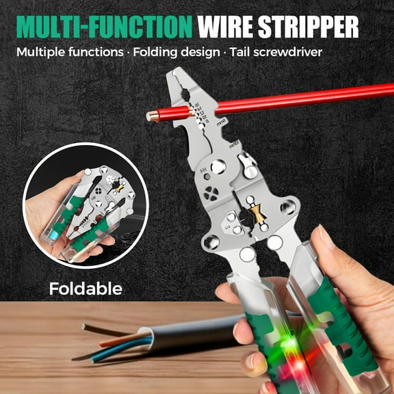Multi-Function Electrical Pliers, 20-in-1 Wire Stripper Cutter with Folding Stylus Screwdriver and Voltage Detector, Durable Alloy Steel Tool for Household and Automotive Use, Acppild