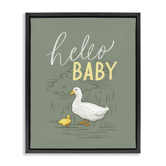 Stupell Industries Hello Baby Duck & Duckling Animals Painting Black Floater Framed Canvas Art Print Wall Art, 17 x 21