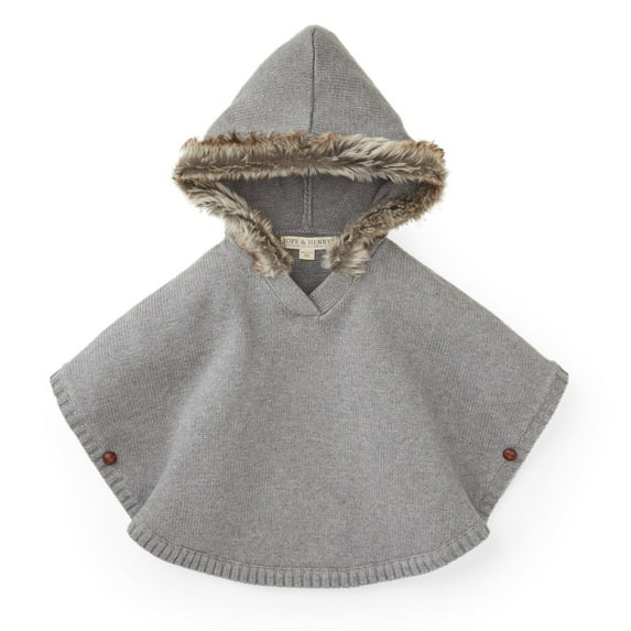 Hope & Henry Girls' Sweater Cape with Faux Fur Hood