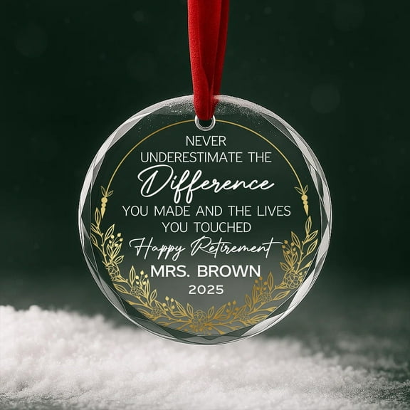 Teacher Retirement Heart Glass Ornament 2025 – Personalized Thank-You Keepsake