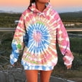 thumbnail image 4 of Idoravan Womens Hoodies Pullover Graphic Women's Printing Blouses Hooded Loose Sweatshirts Long Sleeved Pocket Fashion Top Womens Tie Dye Sweatshirt Pink L, 4 of 6