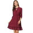 thumbnail image 1 of Vestido Corto de Gasa Allegra K con volantes y Manga 3/4 para Mujer Borgoña S, 1 of 6