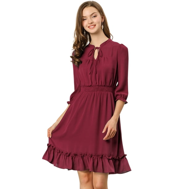 Día de San Patricio Vestido Corto De Gasa Con Dobladillo Con Volantes Y Manga 3/4 Para Mujer Borgoña M