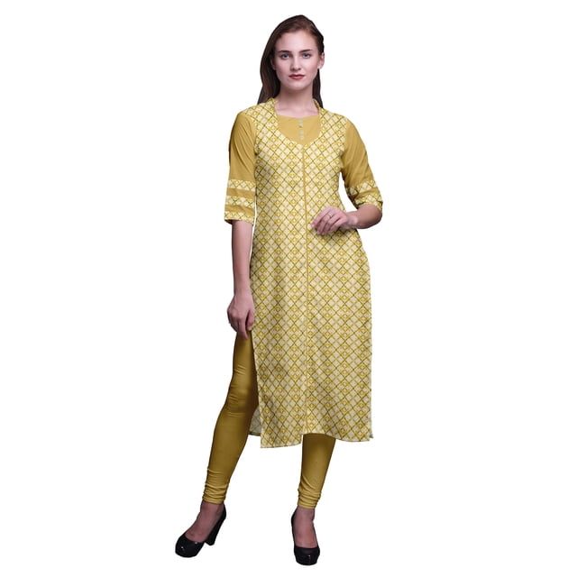 Bimba Kurti Droit Décontracté Imprimé Manches 3/4 Robe Kurta Longue pour Femmes