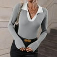 thumbnail image 2 of Fesfesfes Women Sweaters Casual Solid Knitting Slimming Trumpet Sleeve Long Sleeve V-Neck Sweaters Tops Blouse Sale Tops on Clearance, 2 of 9