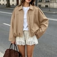 thumbnail image 4 of Textilo Faux Leather Bomber Jacket for Women Long Sleeves Full Zip Up Jacket with Pockets Lapel Collar Pilot Motorcycle Coat Trendy Casual Fashion Spring Fall Outerwear,Khaki 2XL, 4 of 4