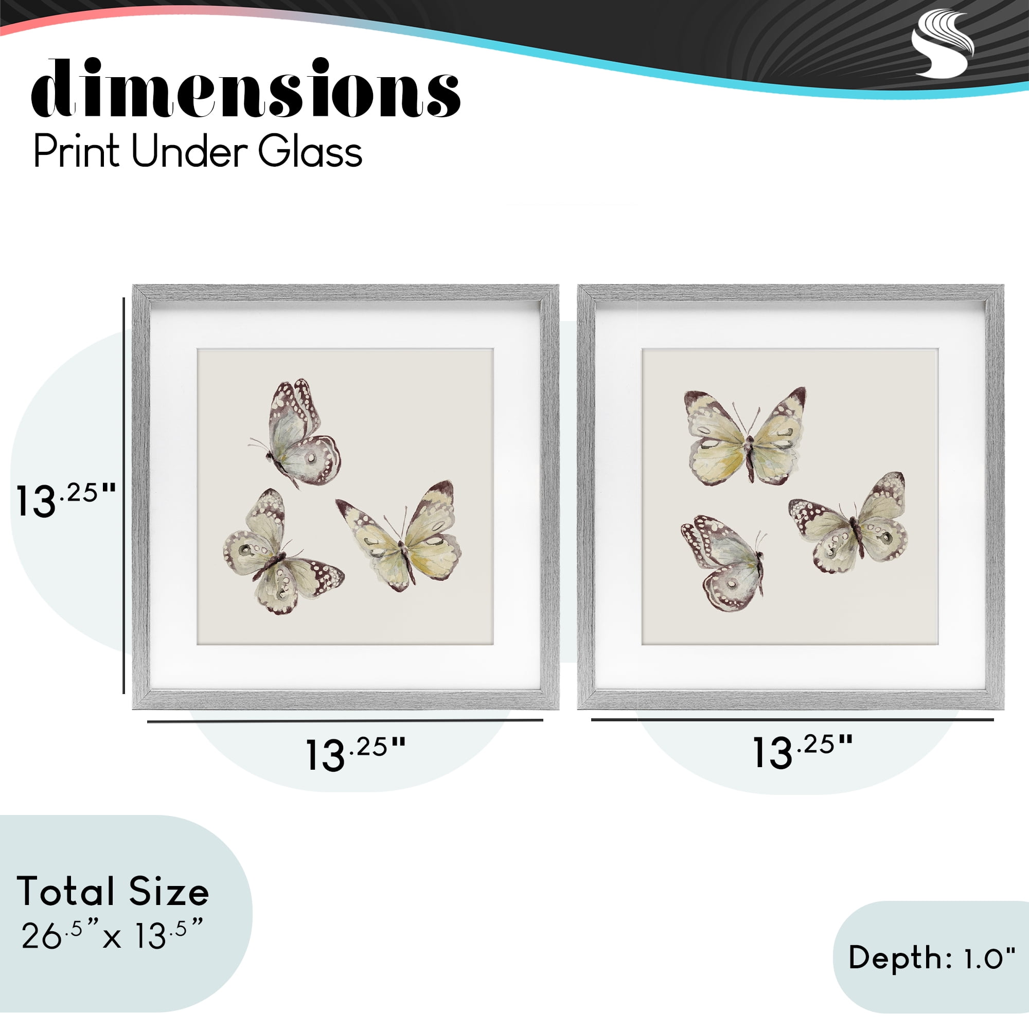 Stupell Industries Flight of Butterflies on Beige 2 Piece Gray Framed Print Under Glass Set, design by Patricia Pinto