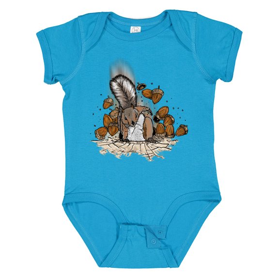 Inktastic Squirrel Superhero Landing with Acorns Boys or Girls Baby Bodysuit