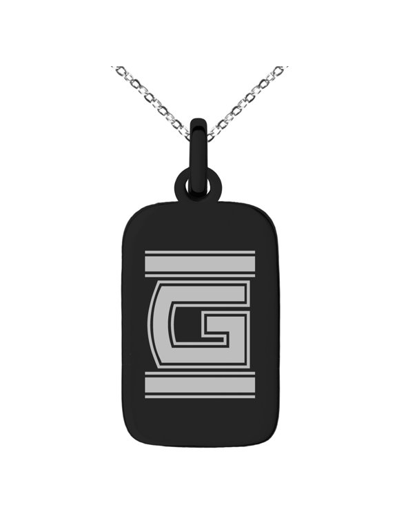 Stainless Steel Letter G Initial Empire Monogram Engraved Small Rectangle Dog Tag Charm Pendant Necklace