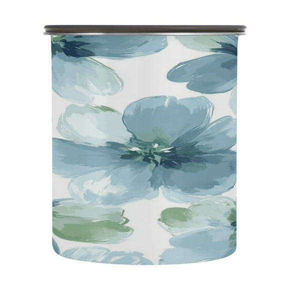Wobogo Elegant Flowers in Shades Of Blue Food Storage Jars 304 Food Grade Stainless Steel Canisters With Vacuum Airtight Lids for Coffee Snacks Nuts Cereal 900ML