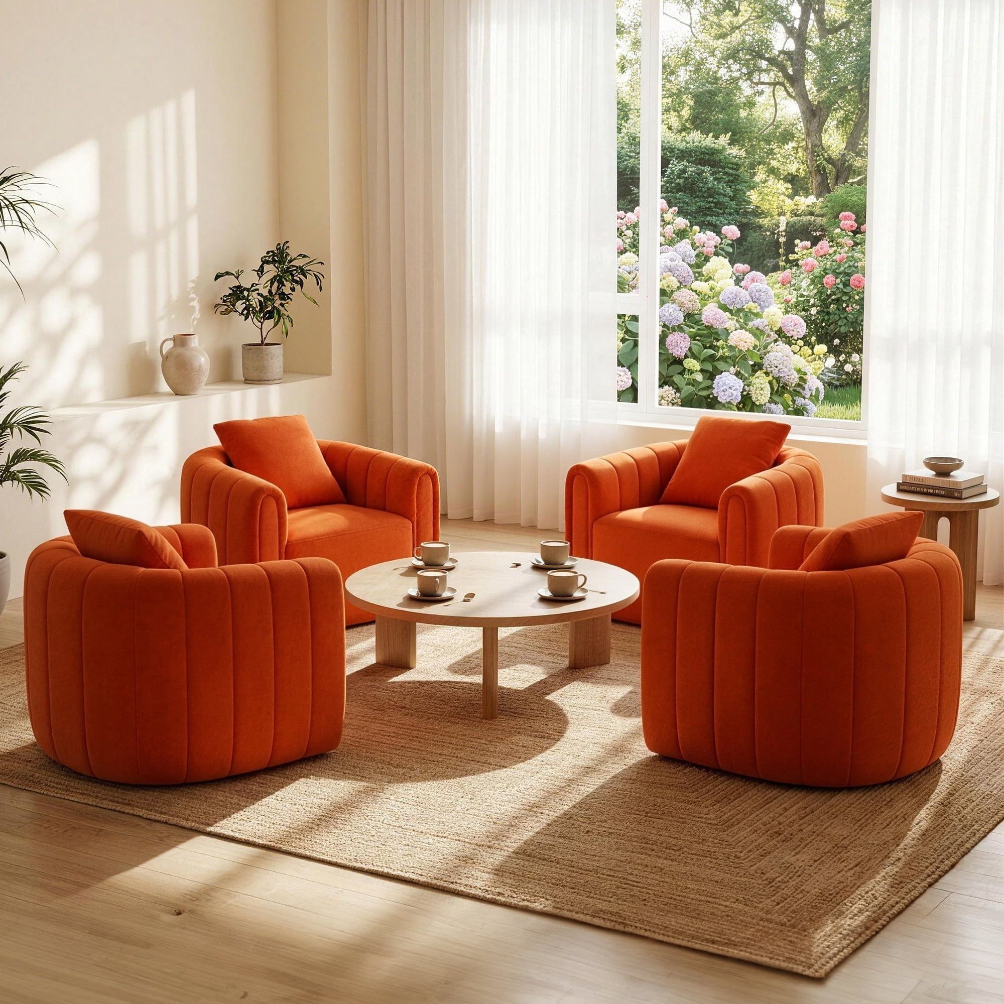 Ebello Swivel Accent Chair, Modern Velvet Living Room Chair with Pillow, Barrel Chair for Bedroom & Reading Corner (Orange,2 Pack，Fully Assembled )