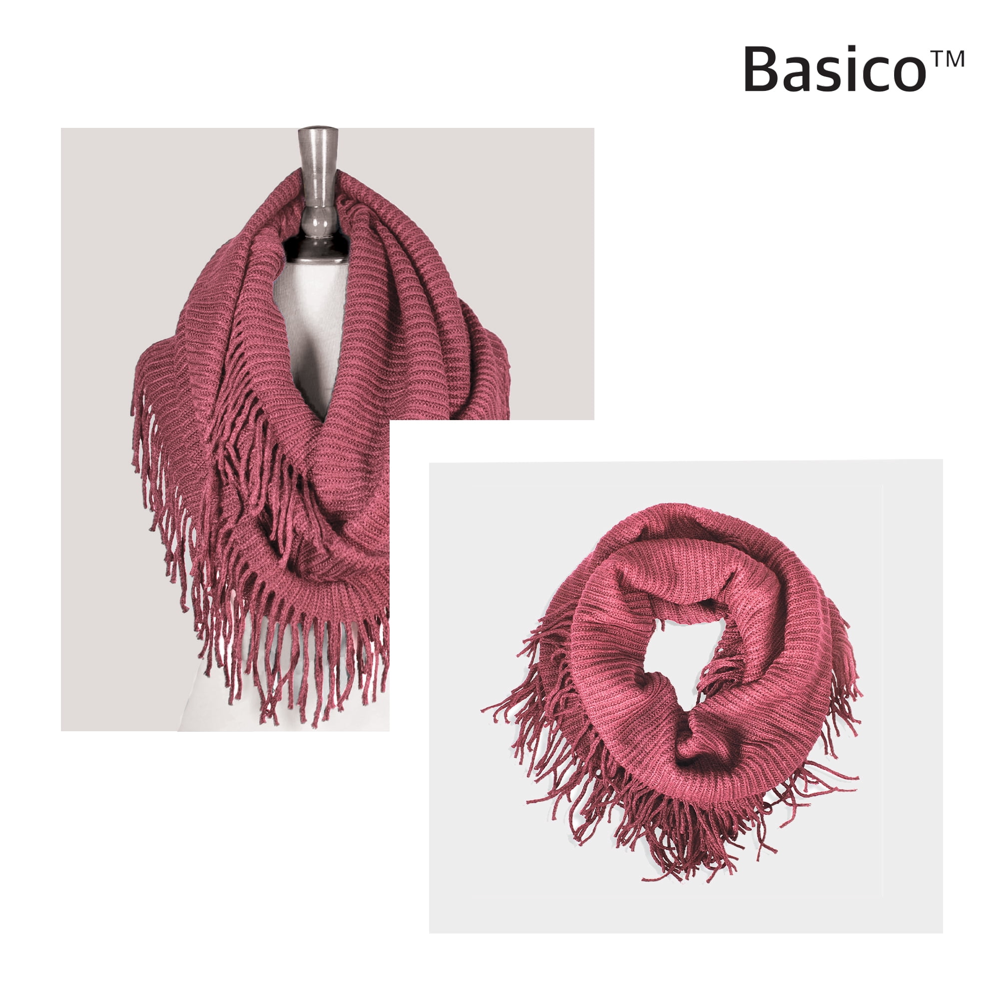 BASICO Warm Knit Winter Scarfs for Women Dark Rose Infinity Scarf Circle Loop Scarves