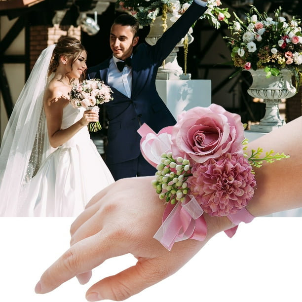 harmtty Wrist Flower Non-Fading Multi-color Decorate Elegant Bride Groom  Fake Wrist Corsage for Wedding Party,Champagne - Walmart Business Supplies