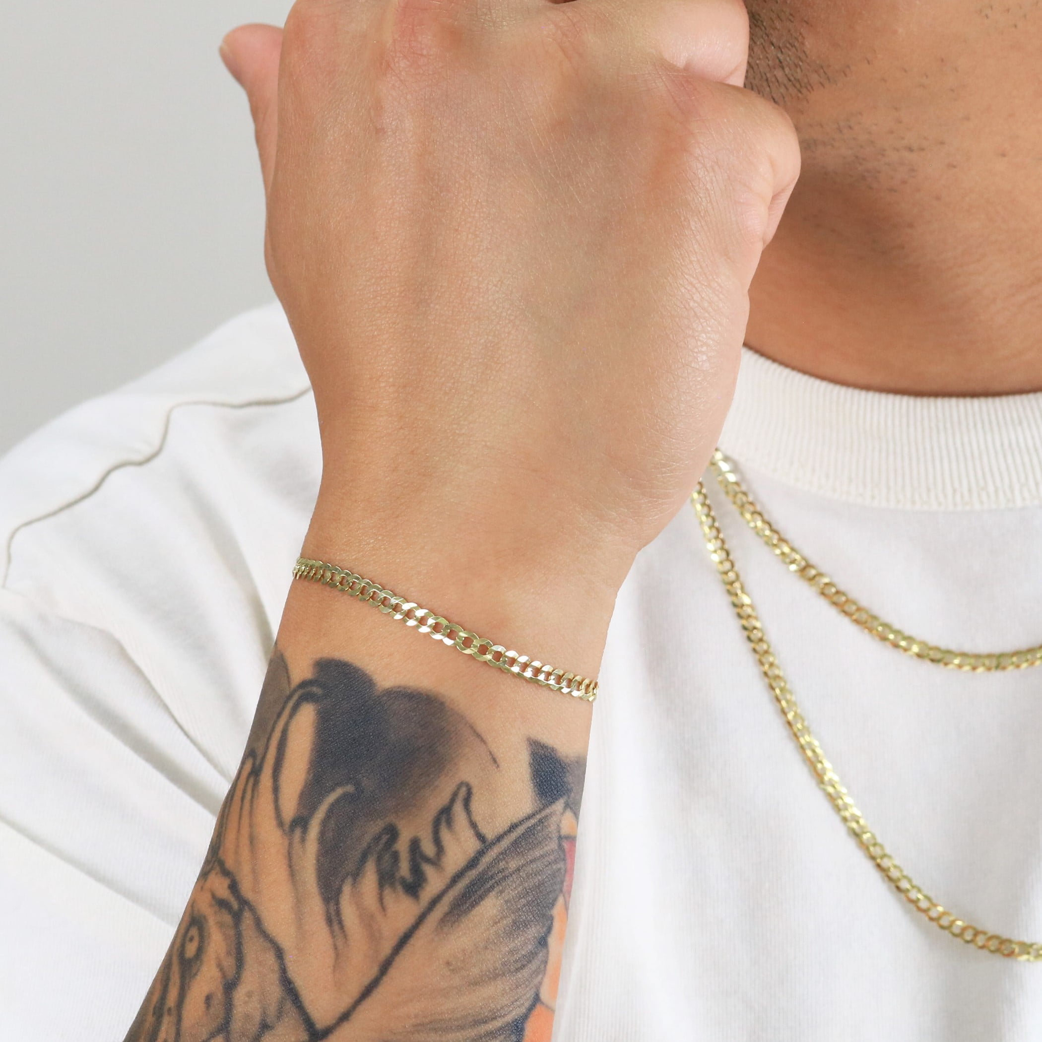 Nuragold 14k Real Yellow Gold Solid Cuban Curb Link 3mm Chain Bracelet or Anklet (7"-9") Italian Jewelry for Men & Women