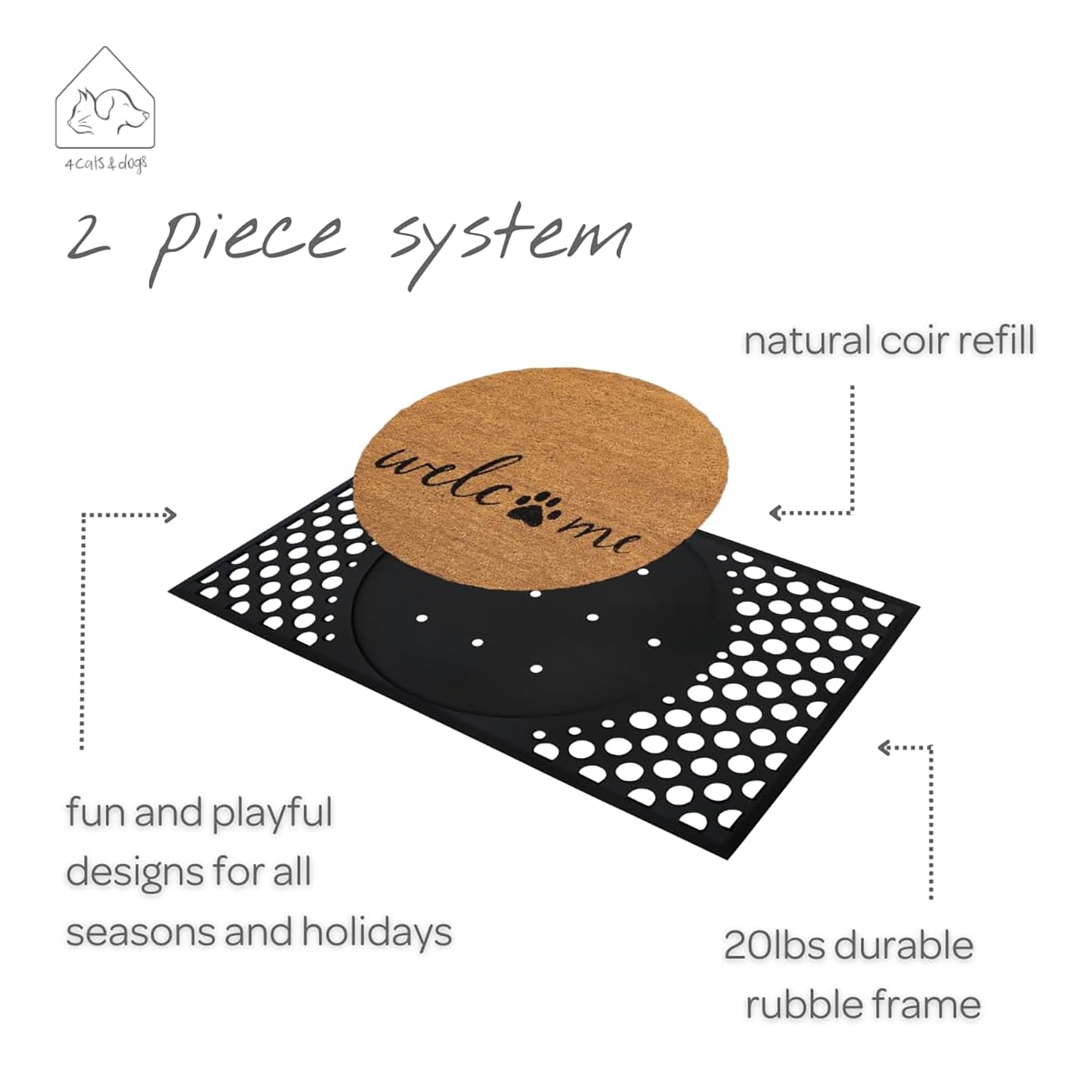 4 Cats & Dogs: Convertible 27 x 43.5" Entrance Mat, Muttarita (Includes Round Core & Frame)