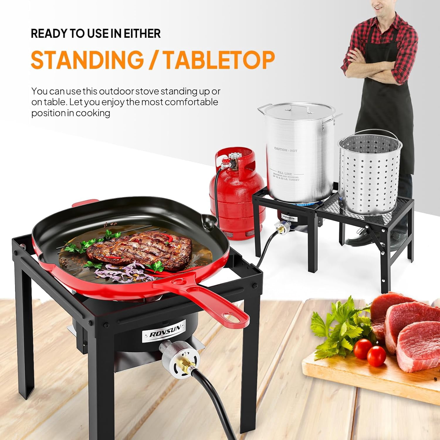 TUFFIOM 100,000 BTU Propane Stove with Foldable Side Shelf, Single Burner Gas Stove for Outdoor Cooking with Regulator, Perfect for Camping, Tailgating, Turkey Frying, Seafood Boiling & Home Brewing