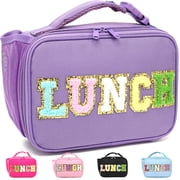 Lunch Box for Kids Boys Girls Men Women, Insulated Lunch Bag with Buckle Handle for School Work Picnic Travel, Reusable Leakproof Lunchbox Cooler - Chenille Letters, Purple