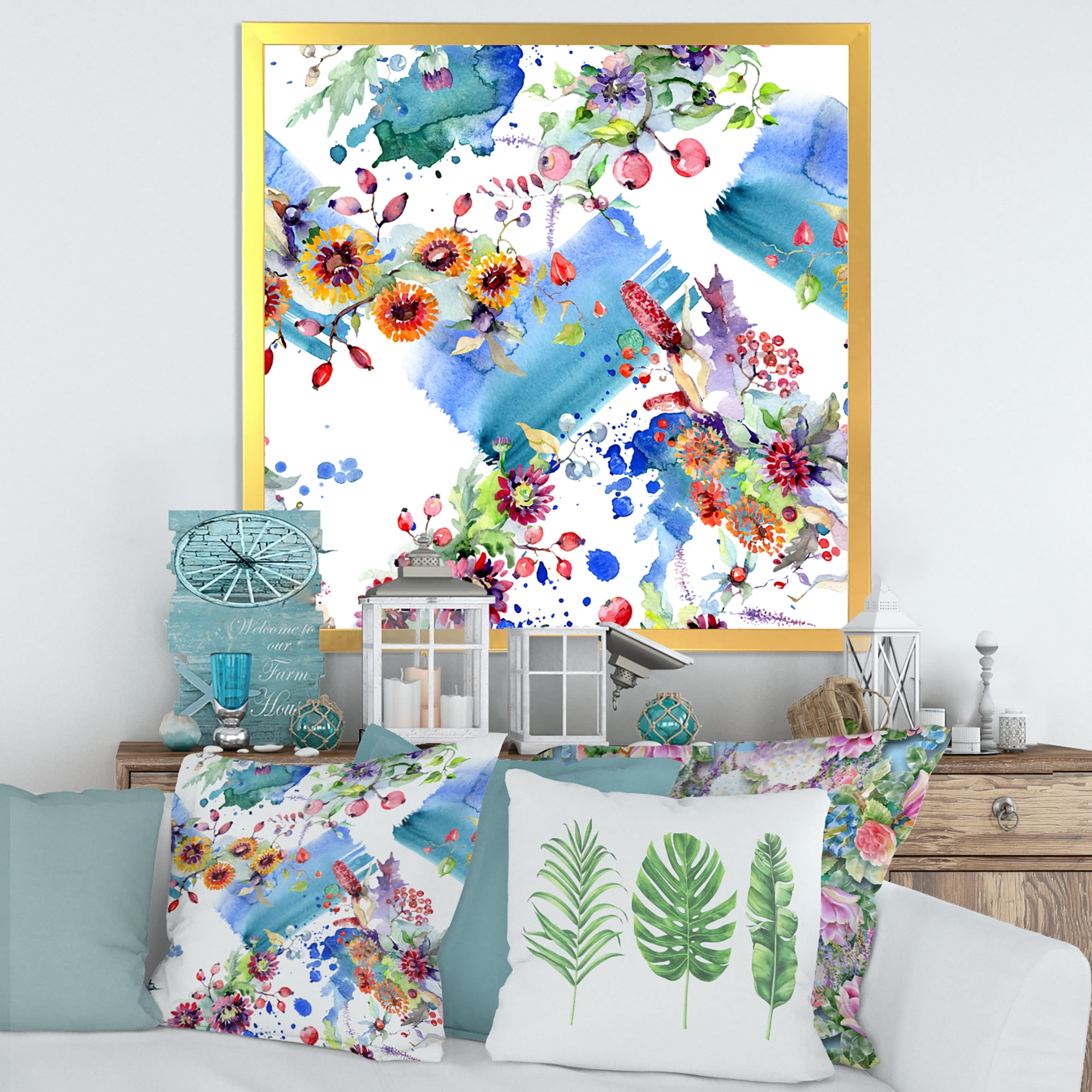 Designart 'Wildflowers and Vibrant Wild Spring Leaves IX' Modern Framed Art Print