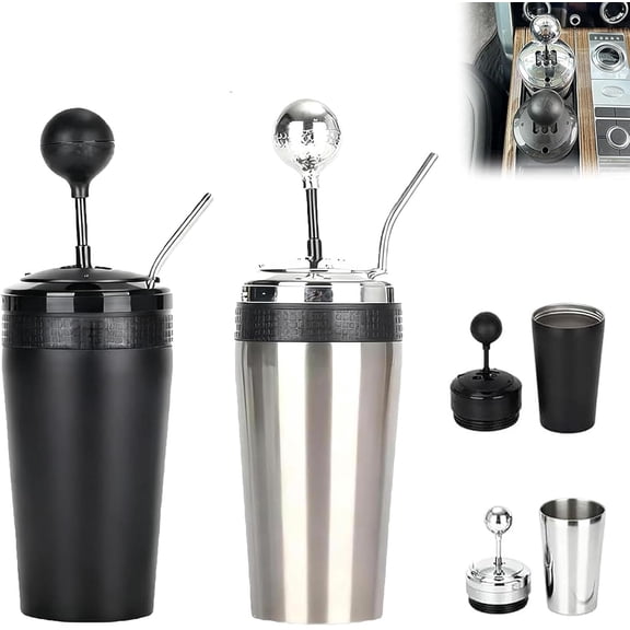 17 oz Racing Style Stainless Steel Tumbler - Insulated Car Cup with Gear Shift Handle & Leak Proof Lid, Thermos for Travel, Office, Gifts for Race Car Fans(XX)