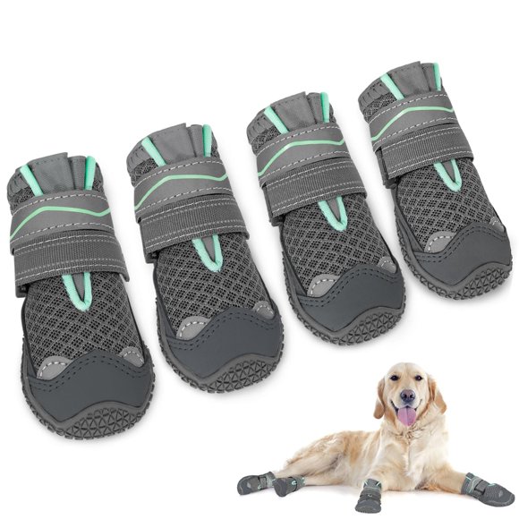 AUTOWT Bottes pour Chiens, Chaussures Respirantes Protecteurs de Pattes pour Chiens, Bottines pour Chiens Doubles Réglables et Lavables Antidérapantes avec Bande Réfléchissante pour Grands Moyens Petits Chiens Pattes Blessées Marche Course Extérieur (Gris, 3)