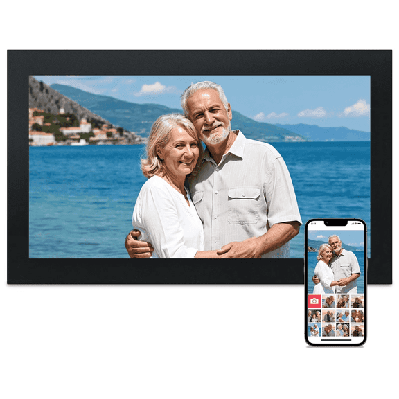Ptlahmri Uhale 15.6 Inch Digital Picture Frame with 32GB Storage, 1920x1080 FHD IPS Touchscreen, Wifi Cloud App Remote Control, Wall Mountable, SD/USB Support, Share Photos/Videos Anywhere