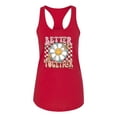 thumbnail image 2 of Wild Bobby Retro Better Together Daisy Smiley Face Checkered Background Vintage Women Racerback Tank Top, Red, Large, 2 of 6