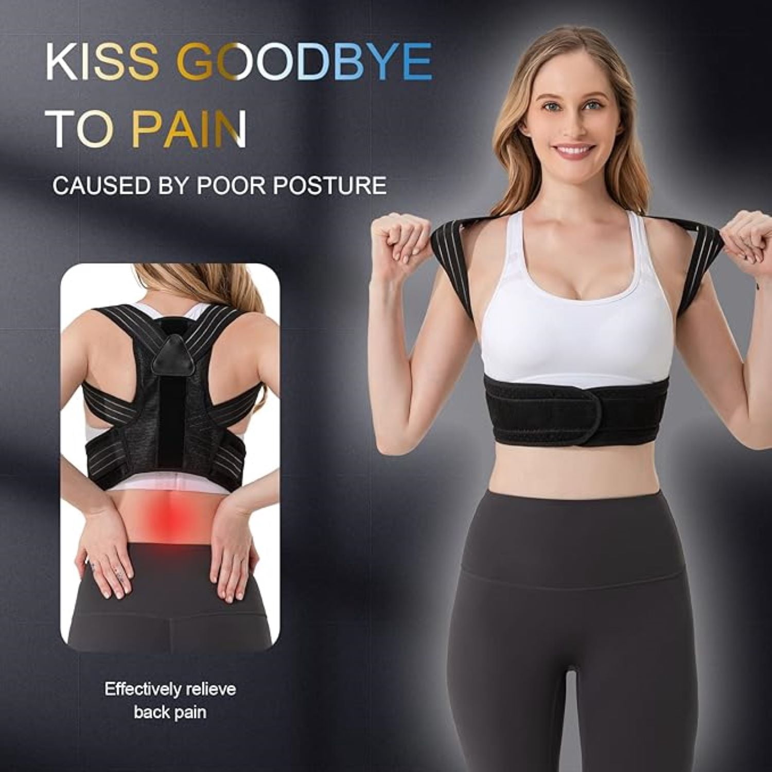 Portzon Back Brace Posture Corrector, Adjustable Upper Back Support, Breathable Shoulder & Neck Pain Relief, Lightweight Spine Alignment Trainer, Extra-Large