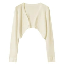 SWSMCLT Women's Long Sleeve Cardigan Knit Sweaters Bolero Shrug for Dresses Soft Ribbed Knit Crop Top Lightweight Cropped Open Front V Neck Apricot Small-Large