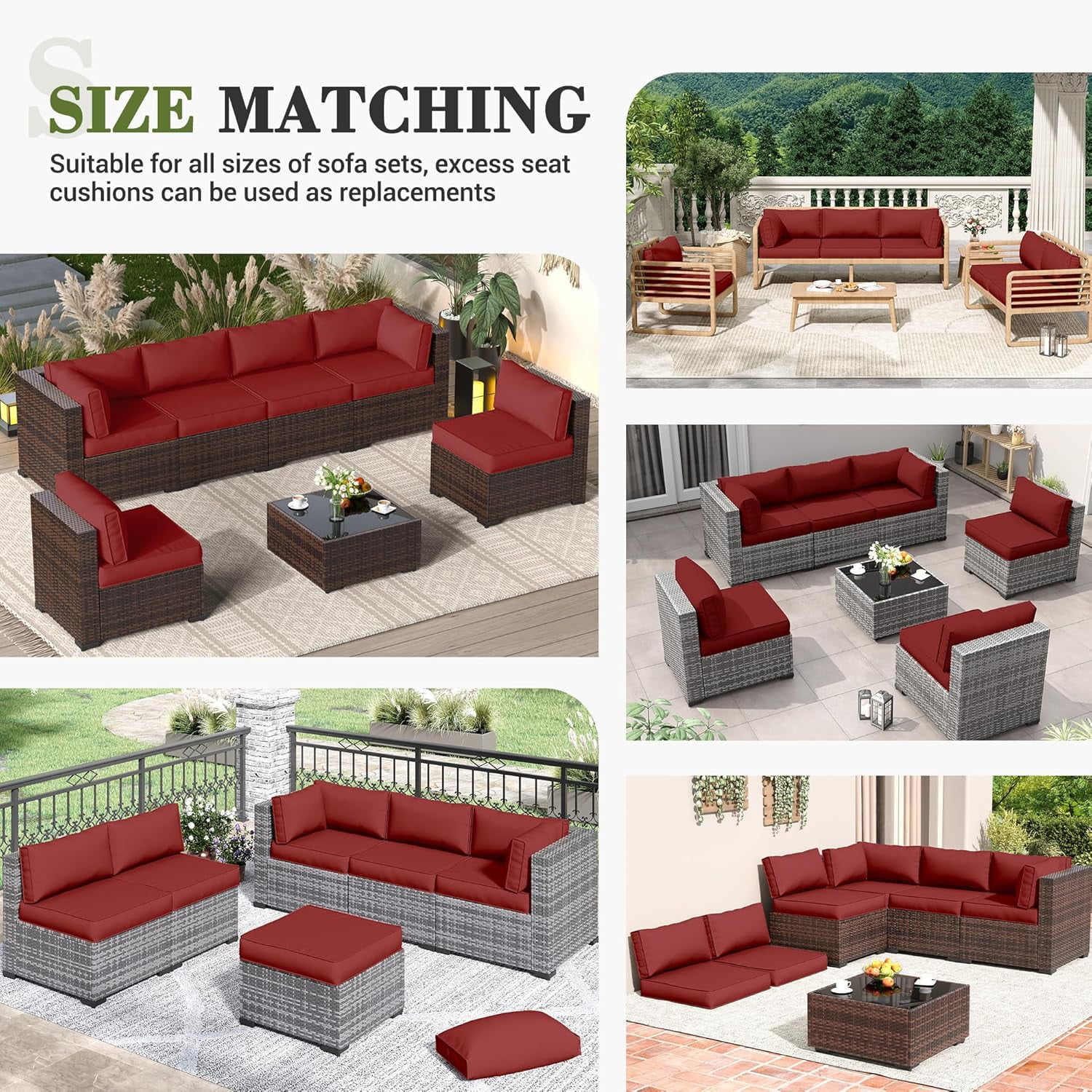 Poteban Outdoor Cushions for Patio Furniture Replacement, Waterproof Patio Furniture Cushions, Deep Seat Patio Cushions, Patio Seat Cushions for Outdoor Sectional (Wine Red)