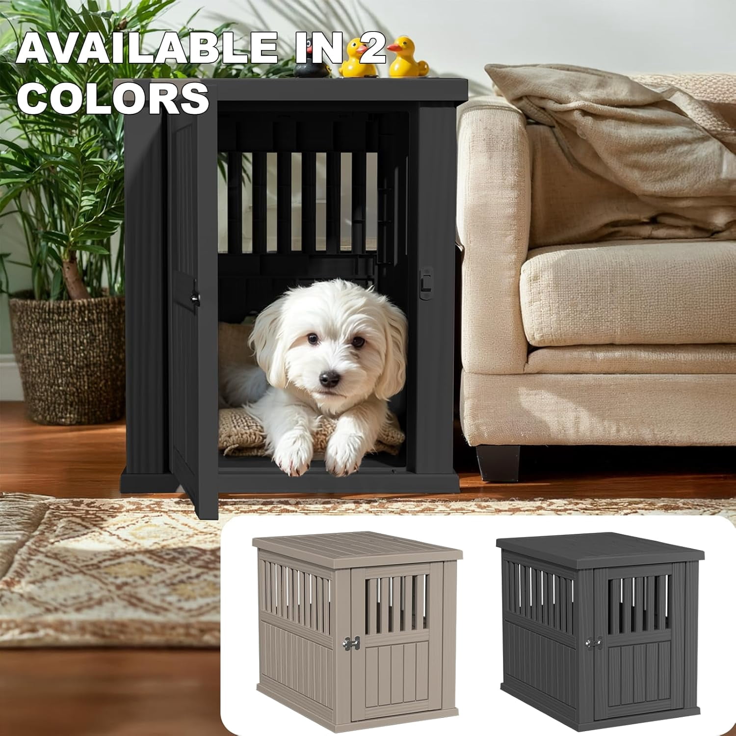 30x21x25in Industrial-Grade Resin Dog Crate for Large Dogs – Weatherproof, Ventilated, Lockable Door Tool-Free Assembly, Portable Handles, Indoor/Outdoor Kennel (Black)