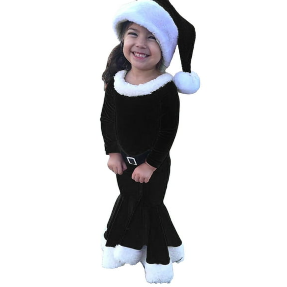 Jamsmile Toddler Girls Outfits Sets Christmas Long Sleeve Tops Flare Pants With Hats 3PCS Santa Claus Kids Baby Girls Sets