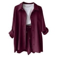thumbnail image 4 of Women's Fashion Shorts Set - Long Sleeve Shirt & Shorts Two Piece Outfit, Polyester Fabric, Casual Style for Daily/Vacation Wear, 4 of 6