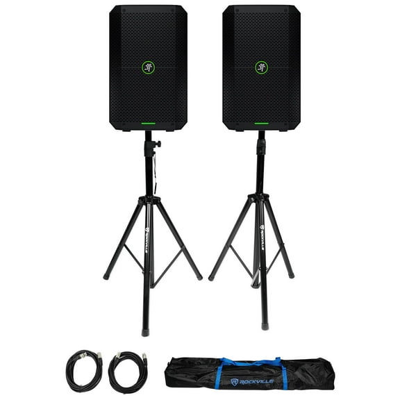 (2) Mackie Thump GO 8" Portable Rechargeable DJ PA Speakers w/Bluetooth Stands